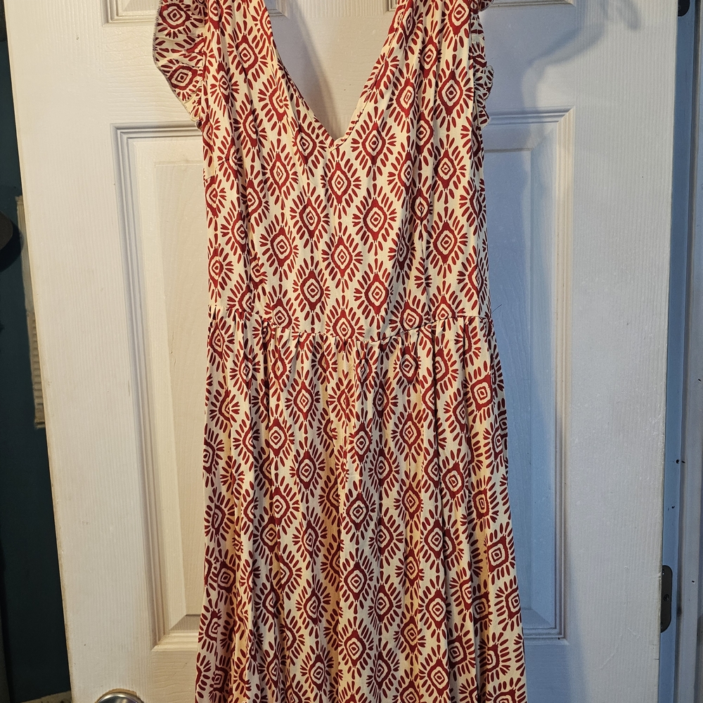 Cupshe Red and Cream Patterned Midi Dress